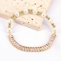 New Style Copper Gold Plated Inlaid Color Zircon Pearl Bracelet main image 3