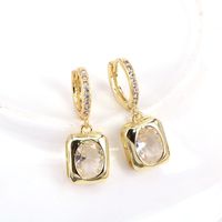 New Style Geometric Copper Inlaid Square Zircon Pendant Earrings main image 4