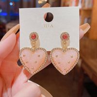 Fashion Pink Crystal Heart Shape Earrings Women's Rhinestone Inlaid Ear Studs sku image 1