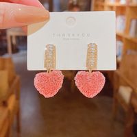 Cute Soft Candy Fully Jeweled Heart Earrings Refined Zircon Inlaid Ear Studs Earrings sku image 1
