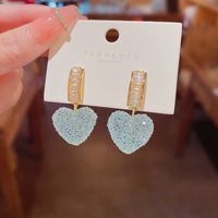Cute Soft Candy Fully Jeweled Heart Earrings Refined Zircon Inlaid Ear Studs Earrings sku image 2