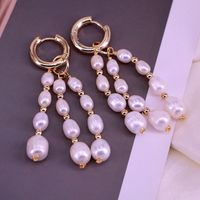 Mode Kreative Kupfer Gold Überzogene Kreis Perle Quaste Ohrringe sku image 1