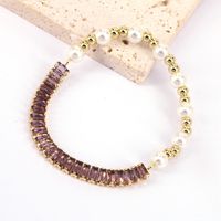 New Style Copper Gold Plated Inlaid Color Zircon Pearl Bracelet sku image 3
