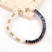 New Style Copper Gold Plated Inlaid Color Zircon Pearl Bracelet sku image 5