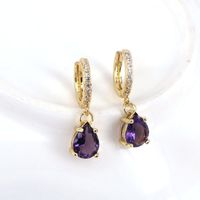 Retro Style Water Drop Shape Copper Micro Inlaid Zircon Crystal Pendant Earrings sku image 4