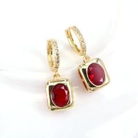 New Style Geometric Copper Inlaid Square Zircon Pendant Earrings sku image 3