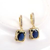 New Style Geometric Copper Inlaid Square Zircon Pendant Earrings sku image 5