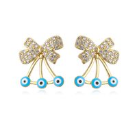 Fashion New Copper Plating 18k Gold Micro Inlaid Zircon Bow Geometric Ear Studs Devil's Eye C-shaped Earring sku image 2