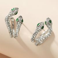Fashion Ornament Shiny Rhinestone Inlaid Double-headed Snake Stud Earrings main image 2