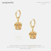 Fashion Gold-plated Long Hollow Crown Earrings sku image 1