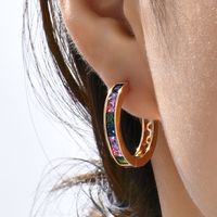 Fashion Simple Copper Electroplated 18k Gold Colorful Zircon Round Earrings main image 1