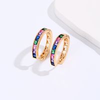 Fashion Simple Copper Electroplated 18k Gold Colorful Zircon Round Earrings main image 4