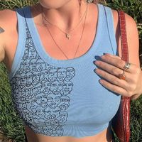 Patterns Printed Knitted Simple Slim Crop Tank Top main image 1