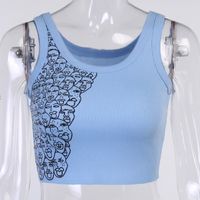 Patterns Printed Knitted Simple Slim Crop Tank Top sku image 9