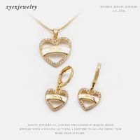 Korean Heart-shaped Copper Necklace Earrings Set sku image 1