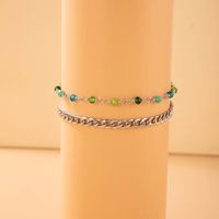 New Style Green Beaded Stitiching Chain Anklet Three-piece Set main image 2