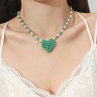 Bohemian Pearl Rice-shaped Beads Stringed Heart Pendant Handmade Necklace main image 2