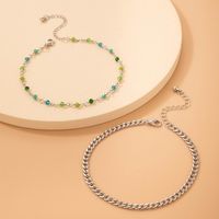 New Style Green Beaded Stitiching Chain Anklet Three-piece Set main image 3