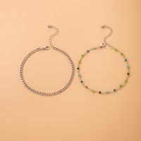 New Style Green Beaded Stitiching Chain Anklet Three-piece Set main image 4