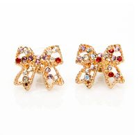 Doux Mignon Inlay Diamants Bowknot Coloré Cristaux Boucles D'oreilles main image 1