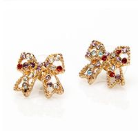 Sweet Cute Inlay Diamonds Bowknot Colorful Crystals Stud Earrings main image 2