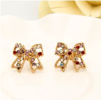 Süße Nette Inlay Diamanten Bowknot Bunte Kristalle Ohrringe main image 3