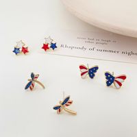 Außenhandel Neue Europäische Und Amerikanische Damen Süße Farbe Drei Sterne Ohrringe Libelle Schmetterlings Ohrringe Amerikanische Flagge Ohrringe main image 1