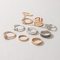 Simple Metal Glossy Diamond-studded Geometry Ring Nine-piece Set main image 4