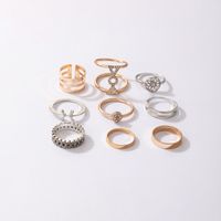 Simple Metal Glossy Diamond-studded Geometry Ring Nine-piece Set main image 5