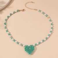 Bohemian Pearl Rice-shaped Beads Stringed Heart Pendant Handmade Necklace sku image 1