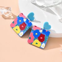 Fashion Simple Oil Painting Colorful Flower Earrings  Pendant Acrylic Earrings sku image 1