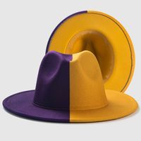 Color Matching Hat Men's New Two-color Big Brim Fedora Hat Double-sided Woolen Fashion Felt Cap main image 7