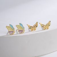 Fashion 18k Gold Plating Zircon Dripping Butterfly Copper Ear Studs Earring main image 1