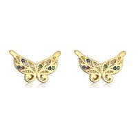 Fashion 18k Gold Plating Zircon Dripping Butterfly Copper Ear Studs Earring sku image 1