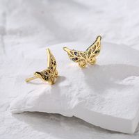 Fashion 18k Gold Plating Zircon Dripping Butterfly Copper Ear Studs Earring main image 2