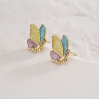 Fashion 18k Gold Plating Zircon Dripping Butterfly Copper Ear Studs Earring main image 4