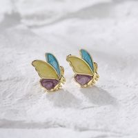 Fashion 18k Gold Plating Zircon Dripping Butterfly Copper Ear Studs Earring main image 3