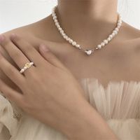 Baroque Style Imitation Pearl Heart Magnetic Buckle Pendant Necklace Bracelet main image 1