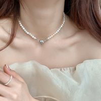 Baroque Style Imitation Pearl Heart Magnetic Buckle Pendant Necklace Bracelet main image 2