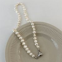 Baroque Style Imitation Pearl Heart Magnetic Buckle Pendant Necklace Bracelet main image 4