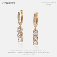 Simple Long Four-claw Gold-plated Zircon Earrings sku image 1