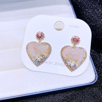 Fashion Elegant Four-leaf Clover Heart-shaped Crystal Inlaid Ear Stud main image 3