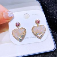 Fashion Elegant Four-leaf Clover Heart-shaped Crystal Inlaid Ear Stud sku image 1