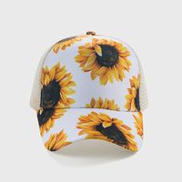 New Baseball Cap Fashion Sunflower Printed Cross Ponytail Mesh Hat Sun-poof Peaked Cap main image 5
