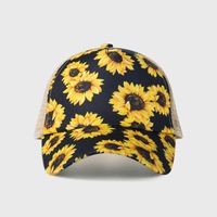 New Baseball Cap Fashion Sunflower Printed Cross Ponytail Mesh Hat Sun-poof Peaked Cap main image 4