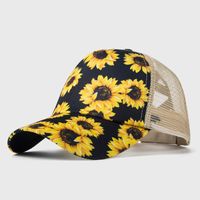 New Baseball Cap Fashion Sunflower Printed Cross Ponytail Mesh Hat Sun-poof Peaked Cap sku image 1