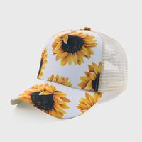 New Baseball Cap Fashion Sunflower Printed Cross Ponytail Mesh Hat Sun-poof Peaked Cap sku image 2