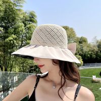 Fashion Sun Protection Block Uv Knit Breathable Vinyl Wide Brim Big Bow Hat main image 6