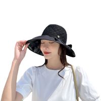 Fashion Sun Protection Block Uv Knit Breathable Vinyl Wide Brim Big Bow Hat main image 2