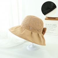 Fashion Sun Protection Block Uv Knit Breathable Vinyl Wide Brim Big Bow Hat sku image 1